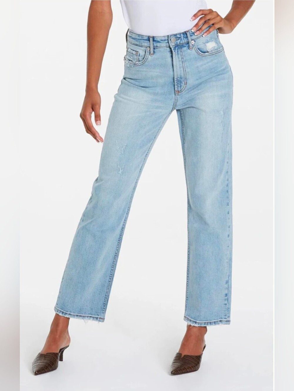 Dear John Calabasas 90's Fit Jeans Light Wash Distressed High Rise Straight Leg